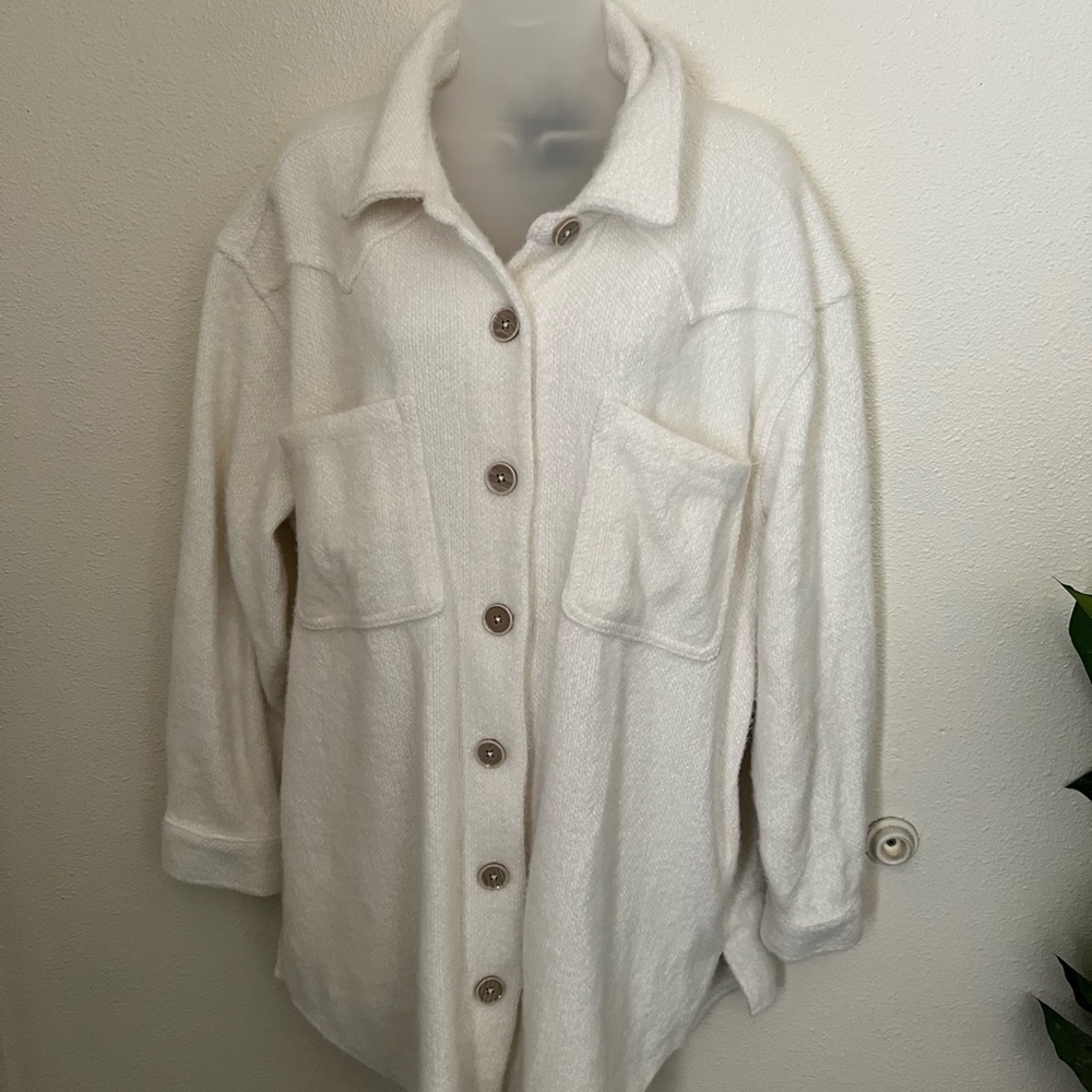 Maurices White Teddy Jacket Relaxed Fit Collared Neckline